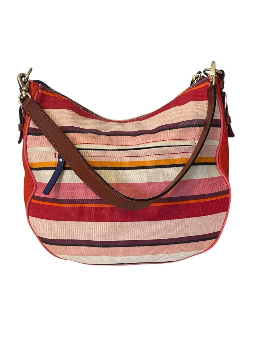 Kate Spade Cobble Hill Mylie Hobo Bag Striped Linen Leather Multicolor